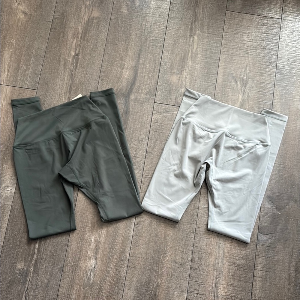 Lazuli Label Minimal V-Seam Basics Leggings Dark Olive & Elephant Gray